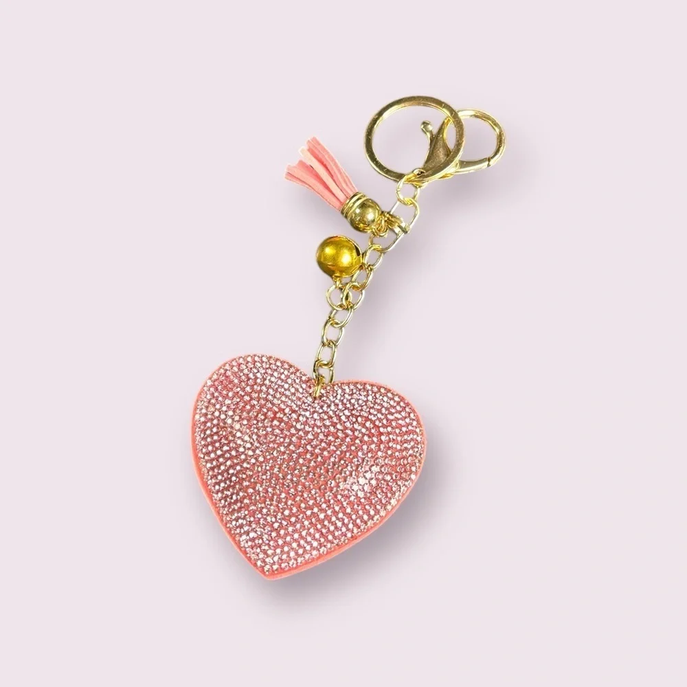 Purple or Pink Rhinestone Heart Keychain with Tassel